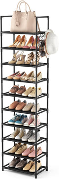 LANTEFUL 10 Tiers Tall Shoe Rack 20-25 Pairs Boots Organizer Storage Sturdy Narrow Shoe Shelf for Entryway, Closets with Hook