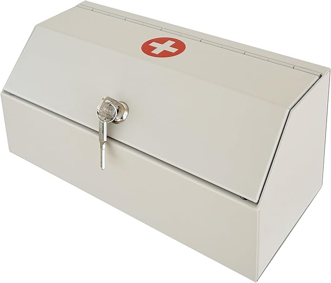 Lock Box for Safe Medication Storage, Lockable Medicine Cabinet with Child-Proof Organizer, Wall Mounted for Prescriptions, P