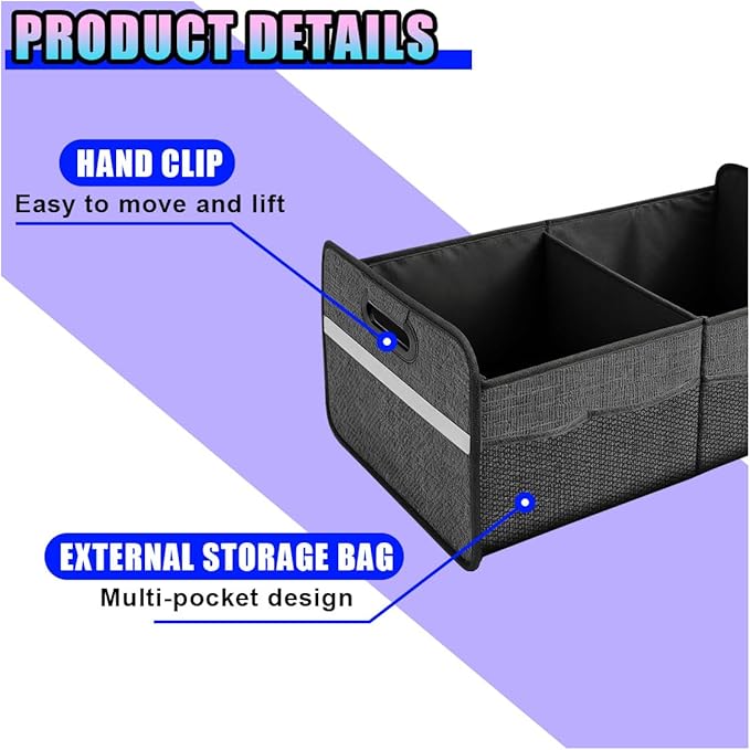 Car Trunk Organizer, Waterproof Large Capacity 600D Oxford Fabric Auto Trunk Storage Container with Pockets,