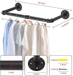 Wall Mounted Clothes Rack - 54"Industrial Pipe Clothing Garment Rack, Space - Saving Heavy Duty Detachable Black Iron Clothes