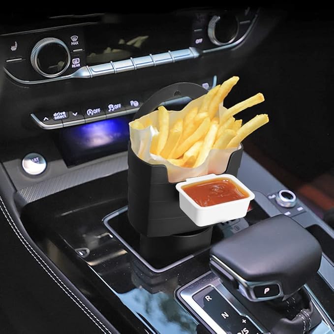 2 Pack French Fry Holder for Car Multi-Purpose Fast Food Drink Cup Holder Expander Car Storage Box Holder with Dipping Sauce 
