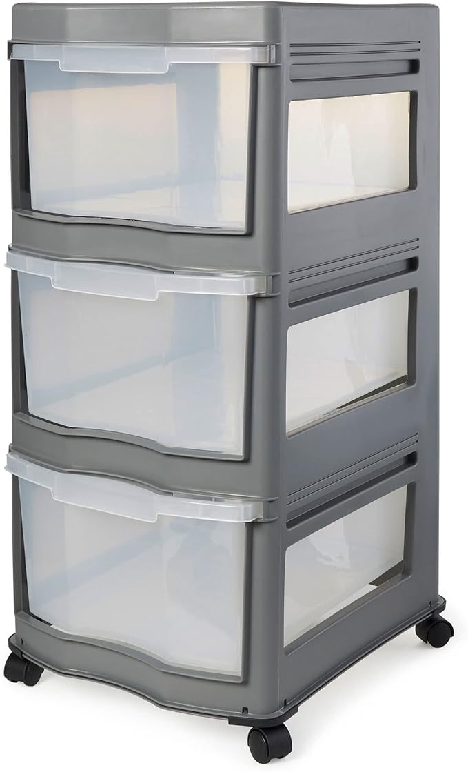 Life Story Classic 3 Shelf Storage Organizer Plastic Drawers, Gray (2 Pack)