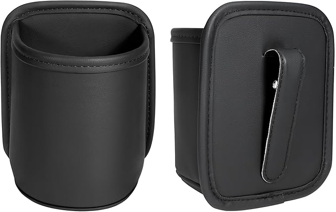 Leather Car Cup Holder Organizer (2-Pack) | Anti-Sag Clip On Drink Cupholder for Back Seat, Car Side Door, Headrest | Premium Extra Automotive Cup Holders for Water Bottles, Tumblers & Coffee Mugs