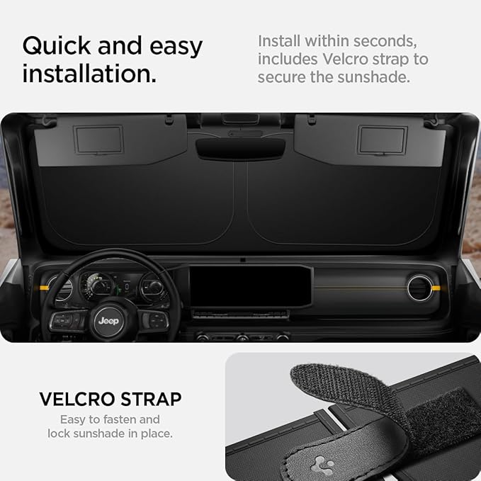 Spigen Triple-Coated CryoShade Front Windshield Sunshade (Reinforced Velcro Strap) Designed for Jeep Wrangler JL 2025-2018 & Gladiator 2025-2020