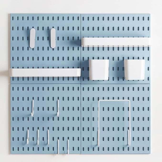 MULSAME Pegboard Combination Kit, Wall Mounted Storage Set with 4 Pegboards & 14 Accessories Hanging, Blue Peg Boards Organiz