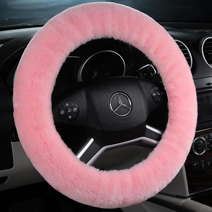 OGLAND Natural Fur Wool Sheepskin car Steering Wheel Cover,Protector for Universal Steering Wheel 15 Inchs, Anti-Slip,Comfort