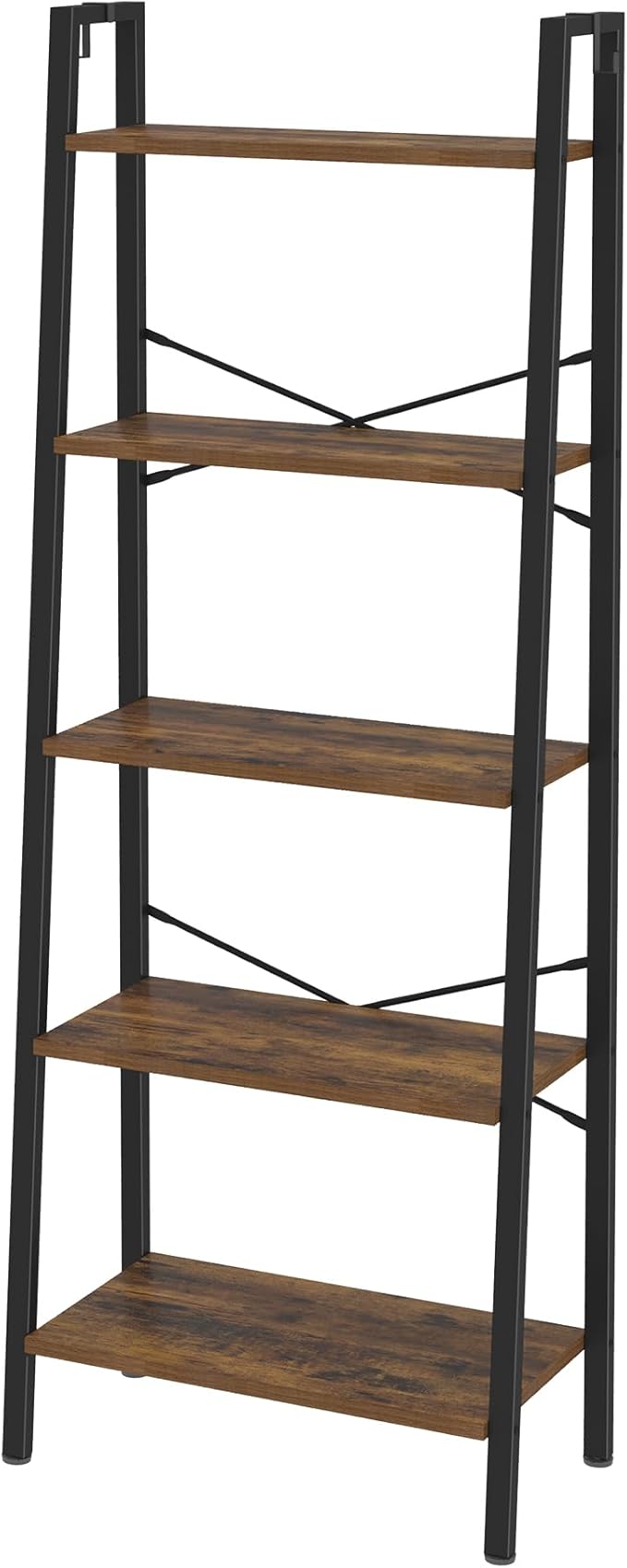 Hzuaneri Ladder Shelf, Bookshelf Bookcase, Freestanding Corner Storage Shelve with 2 Hooks for Home Office, Living Room, Kitc