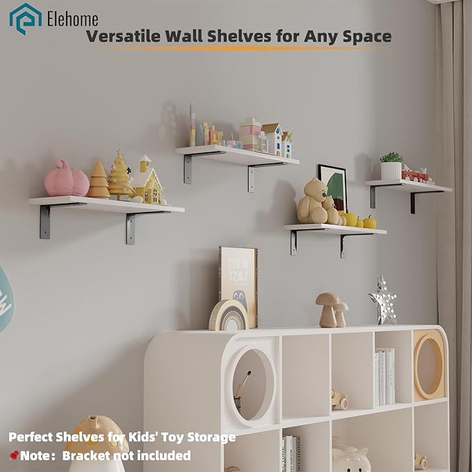 Floating Shelf Board for Wall 5/8" – No Brackets – 24" L x 12" W x 0.6" T White Melamine Wood Floating Shelves for Bathroom, 