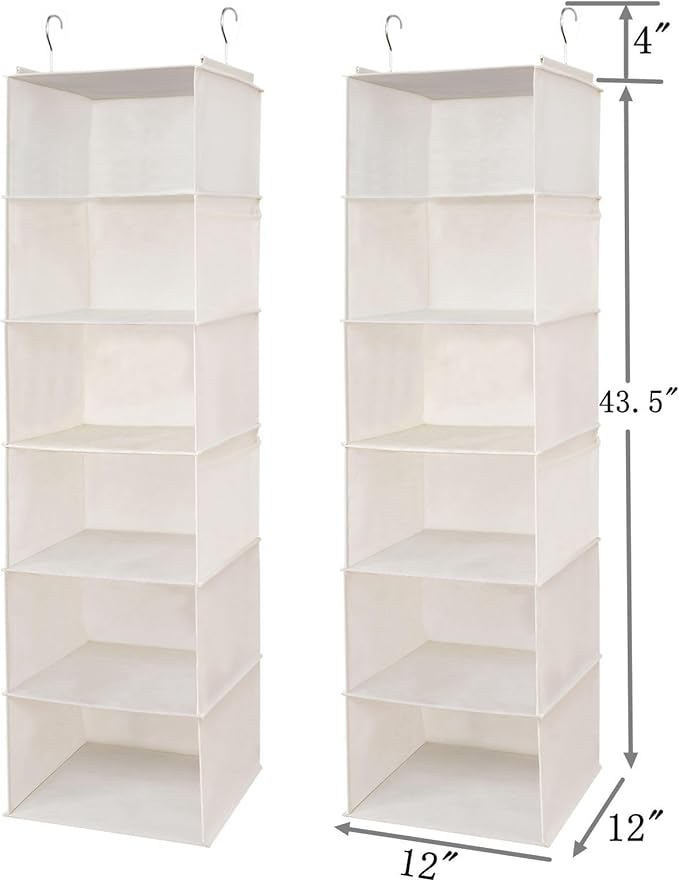 BrilliantJo 6 Shelves Hanging Closet Organizer, 2 Pack Hanging Storage with 4 Side Pockets for Clothes Shoes, 43.5"x12"x12"(B