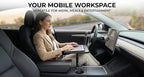 Car Desk for Laptop,360° Rotating Cup Holder Table,Walnut-Colored Wooden Car Laptop Mount,Adjustment Car Desk&Car Table Tray Compatible with Tesla Model 3/Y/S&Most Vehicles