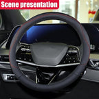 Craedli 14.5-15 Inch Leather Car Steering Wheel Cover, Non-Slip Breathable Auto Steering Wheel Protector Cover, Universal Veh