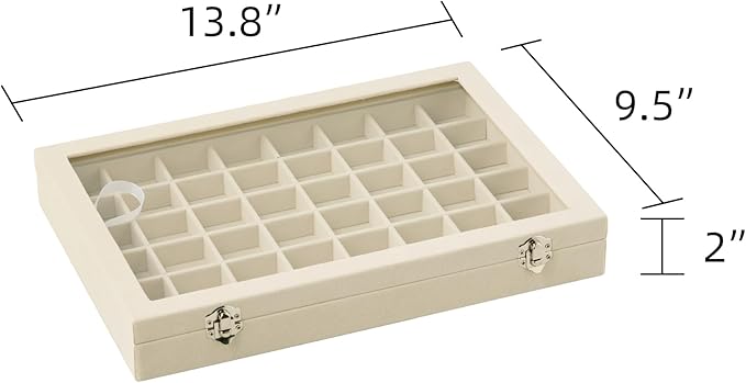 Frebeauty 48 Grid Jewelry Tray,Adjustable Earring Holder Organizer with Glass Lid,Velvet Drawer Jewelry Organizer for Rings,S