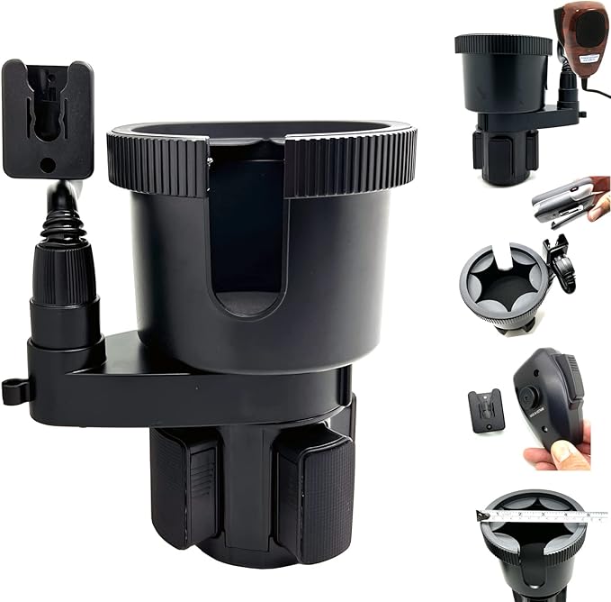 LycoGear Adjustable Car Drink Cup Holder Organizer Expander Mount w/Universal Ham CB Radio Microphone Mic Hanger Holder for T