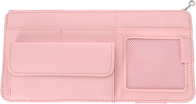 PATIKIL 1 Pcs Car Sun Visor Organizer, 12.8 x 6.5 Inch PU Leather Vehicle Storage Pouch Holder for Sunglasses Card Pen Driver License Car Accessories, Pink