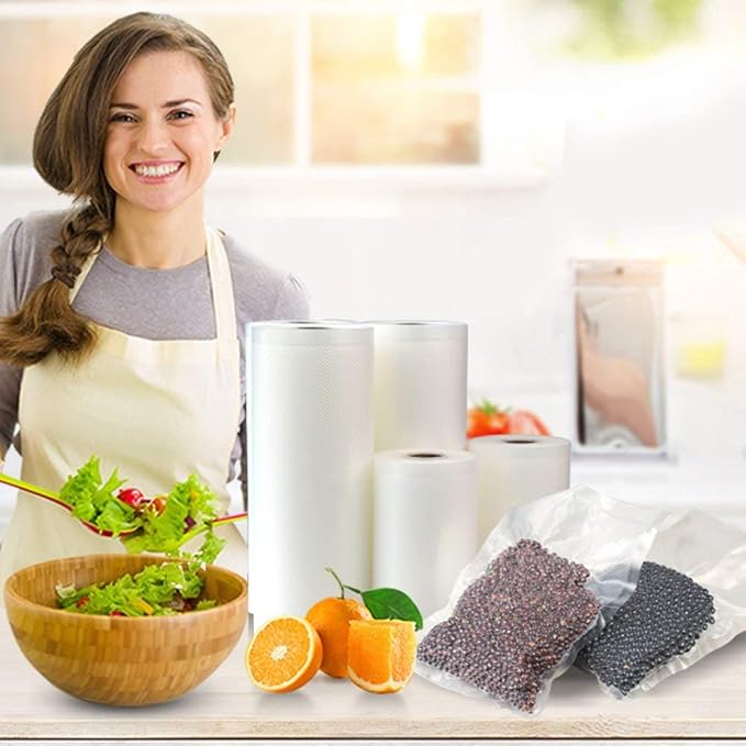 Vacuum Sealer Machine Bags Rolls (6 Rolls), 11 Inch X 16 Feet Fit Inside Machine Heavy Duty Embossed Food Storage Saver Bags 