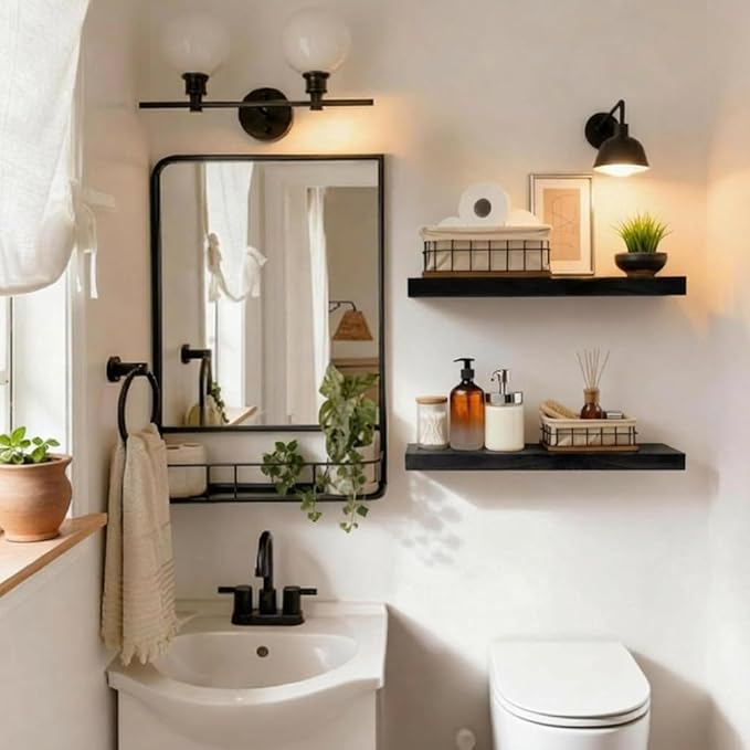 IAE Floating Wall Shelves 16 inch,Bathroom Shelving Wall Mounted,Invisible Shelf Floating Kitchen Shelves,Wooden Wall Shelf w