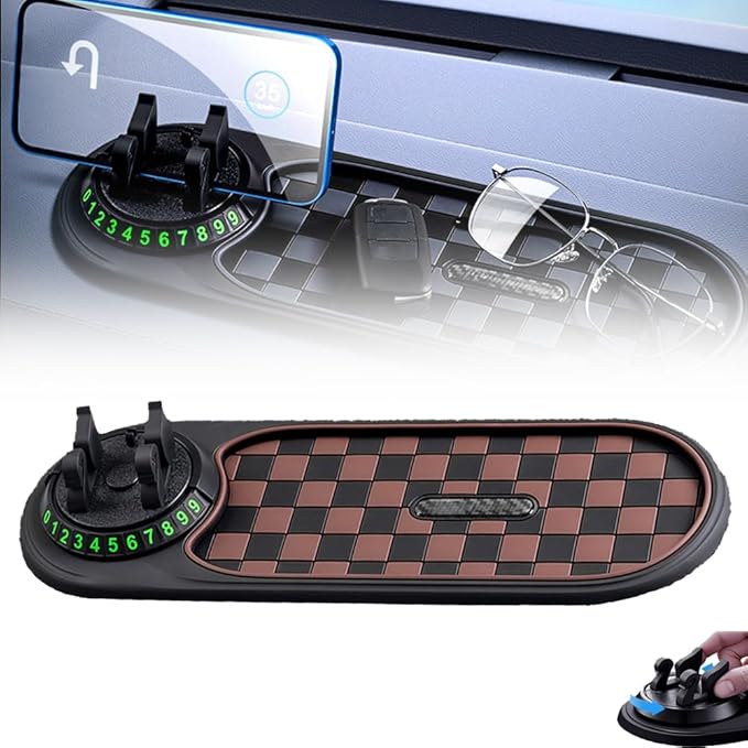 Anti Slip Mat for Car Dashboard, 2025 New Multifunctional Car Anti-Slip Mats with Temporary Parking Number, Universal Rotatab