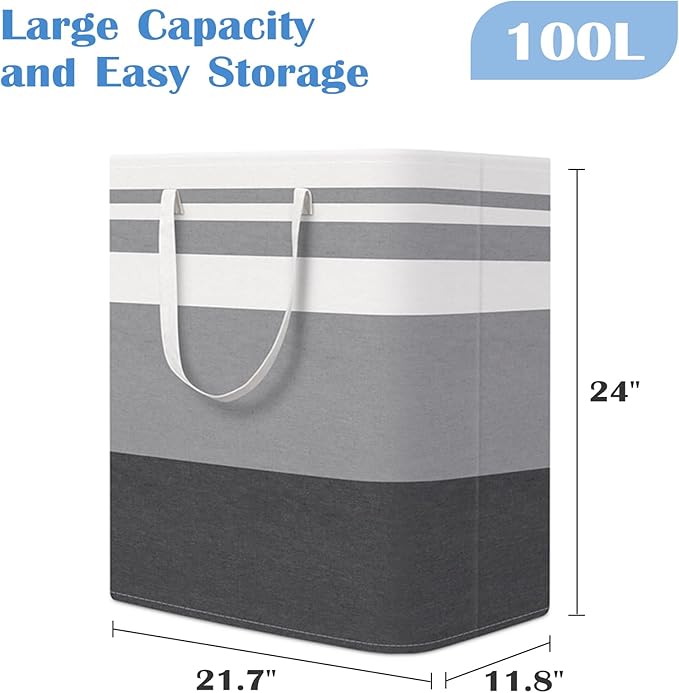 BlissTotes 3-Pack Laundry Basket, Freestanding＆Waterproof Laundry Hamper, Collapsible Tall Clothes Hamper with Easy Carry Han