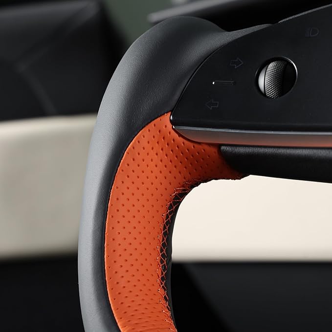 MEWANT Hand Stitched Tesla Model S Yoke Steering Wheel Cover Wrap for Tesla Model S 2021-2023 / Model X 2021-2023 Tesla Yoke Steering Wheel Accessories(3D Style)