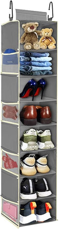 Large-Sized Hanging Shoe Organizer 8-Shelf, Hanging Closet Organizer with 8 Side Pockets, Wider Hanging Shelves for Storage S