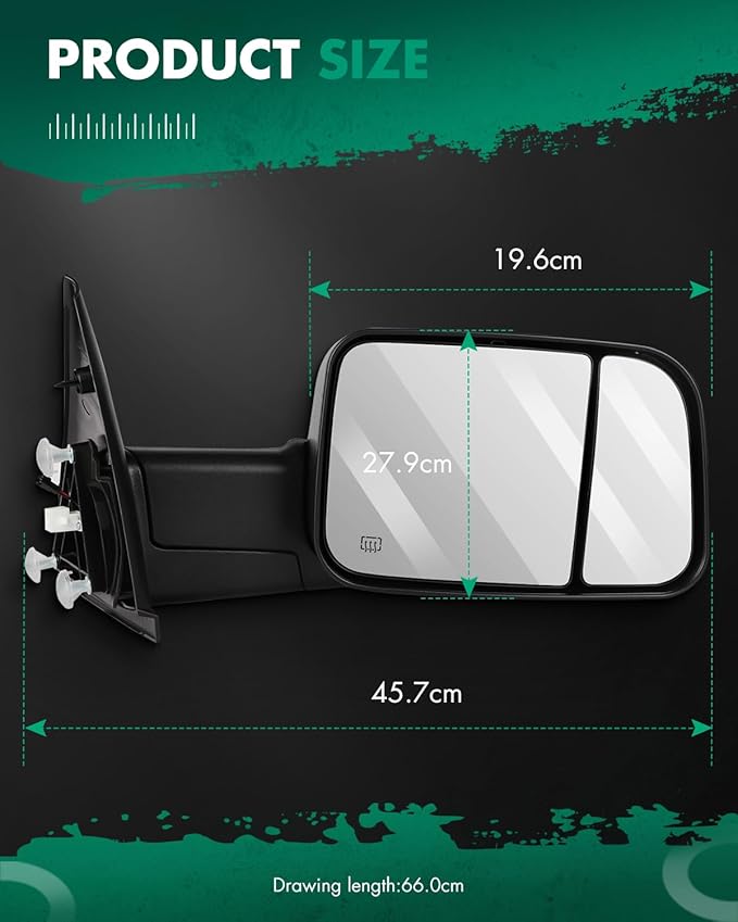 SCITOO Left Right Tow Mirror Compatible Fit for Towing Mirrors 2002-2008 For Dodge For Ram 1500 2003-2009 For Ram 2500 3500 Truck Black Power Adjusted Heated Turn Signal Light Pair Mirrors