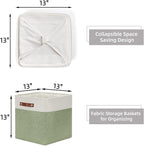 HNZIGE Foldable Storage Cubes & Baskets (3 Pack) - 13 Inch Storage Bin with Leather Handles for Toys, Clothes, Kids (White & 