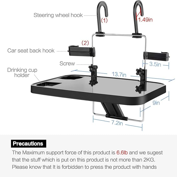 2-in-1 Car Steering Wheel Desk & Back Seat Tray - Adjustable Laptop Stand for Car Office, Eating, Writing - Universal Mobile Workstation for Truck, Van, SUV