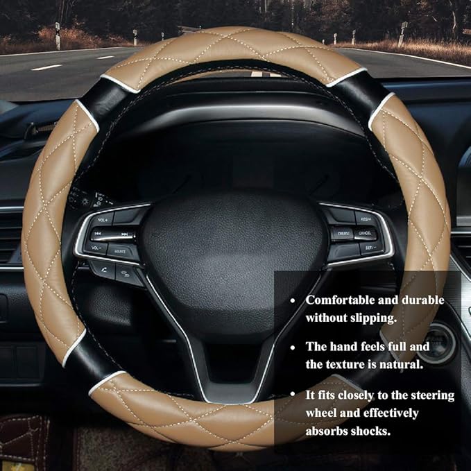 Car Steering Wheel Cover with Durable PU Leather, Universal 18 inch Fit for Car Truck SUV, Breathable Anti Slip Auto Steering Wheel Covers for Men and Women