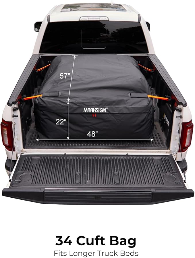 Truck Bed Bag, 100% Waterproof Truck Cargo Bag Fits Any Truck Size with 4 Handles, Built-in 4 Ratchet Tie Down Straps, 34 Cubic Feet (57''x48''x22'')