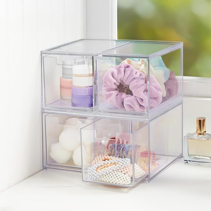 STORi Chloe Space-Saving Clear Drawer Organizer (4 Tall Drawers) Sort Office, Kitchen, Beauty Supplies, Makeup, Pens, Jewelry