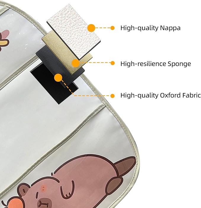 kids Leather Car Backseat Organizer with Foldable Table Tray, Car Storage Organizer with Tablet Holder, Car Seat Back Protectors Kick Mats, Travel Accessories (Capybara)