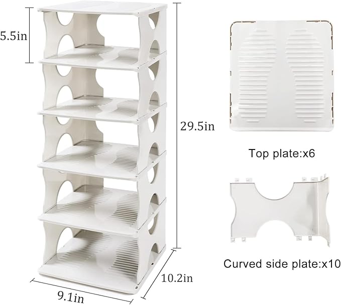 6-Tier Shoe Rack,Stackable Shoe Storage Organizer for Bedroom Entryway, Adjustable Shoe Rack,Shoe Slots Organizer Shelf, Easy