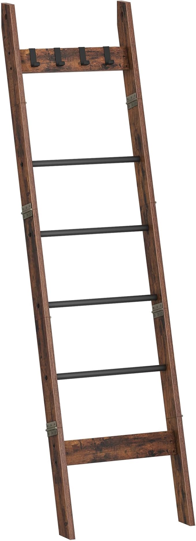 Hzuaneri Blanket Ladder for Living Room, Decorative Quilt Rack with 4 Removable Hooks, 5-Tier Farmhouse Ladder Holder Shelf O