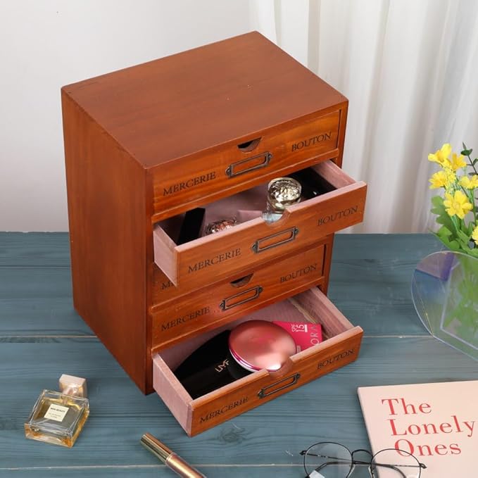 Wooden Storage Box with 5 Drawers Apothecary Drawers Vintage Wooden Drawers Wood Desktop Organizer with Drawers Countertop Dr