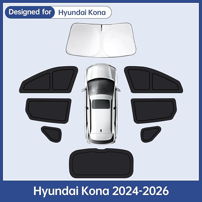 Car Window Shades for Hyundai Kona 2024-2026, Full Car Window Covers for Privacy, Sunshades for Kona Front Rear Windshield Side Windows to Block UV and Protect Privacy(8pcs)