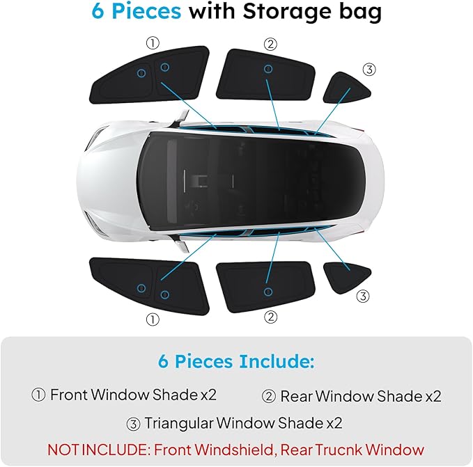Wigoo 2026 Upgrade Tesla Model 3 Side Window Sunshade [Ice-Crystal Cool, Suction No-Fall] Sun Block for Baby & Camping & Privacy Napping, 6PCS No Rear and Front Windshield for Model 3 2024-2026
