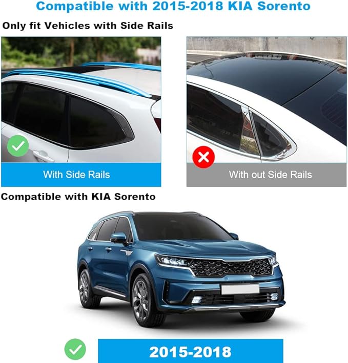 JDMON Compatible with Roof Rack Cross Bars KIA Sorento 2015 2016 2017 2018 with Side Rails Anti-theft Locks Desigh, Aluminum Luggage Rack Crossbar for Rooftop Cargo Bag Carrier Kayak Canoe Bike, Black