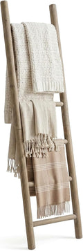 Wooden Blanket Ladder - 76in Natural Wood Color- Leaning Wall Decor for Bedroom, Bathroom, Living Room - Rustic Quilt Holder 