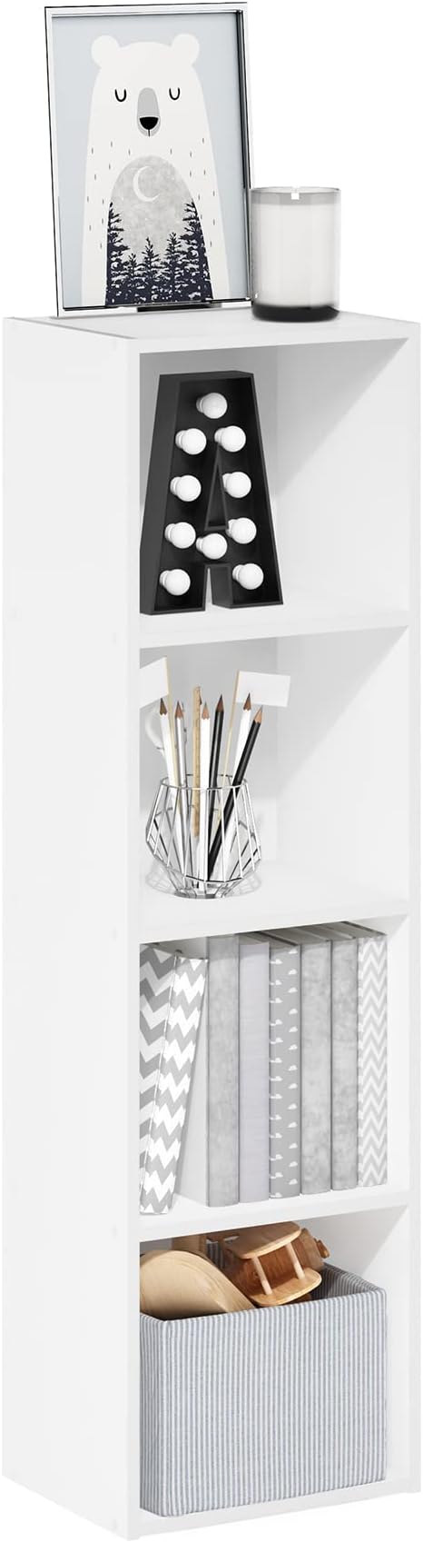 Furinno PASIR Book Shelf, 4-Tier Modern Bookshelf, Open Shelves Bookcase 9 x 12 x 42, Easy Assembly, for Living Room, Bedroom