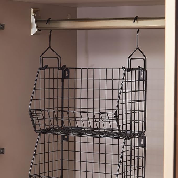 3 Tier Hanging Foldable Wire Baskets Closet Organizer Clothes Shelves Countertop Caddy Bin Wall Mount Shelf Storage Basket fo
