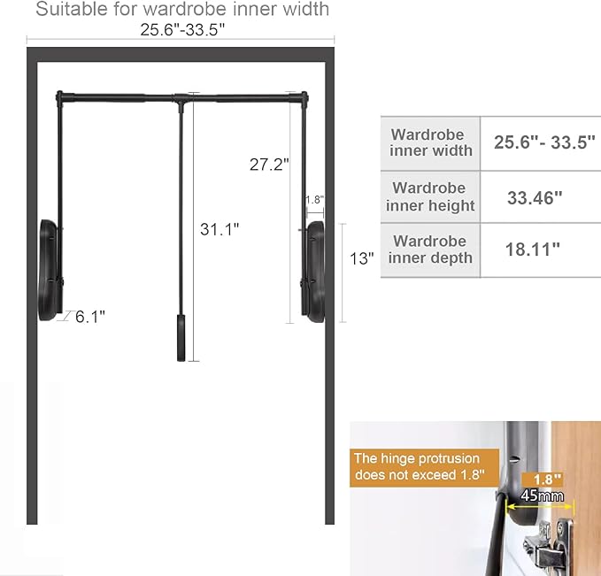 Pull Down Closet Rod for Hanging Clothes, Wardrobe Lift Rail Aluminum Alloy Organizer, Side Mounted Closet Rod for Kitchen Be