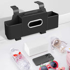 Car Back Seat Organizer with 1 Pack of 80 Tissues, Car Seat Back Tissue Box, and Storage Hook, Multi-Functional Organizer for Phone, Drinks, Handbag, Garbage Bags, Fits Most Car Models