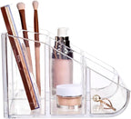 STORi Clear Plastic Vanity Makeup Organizer | 6-Compartment Holder for Brushes, Eyeshadow Palettes, & Beauty Supplies | Curve