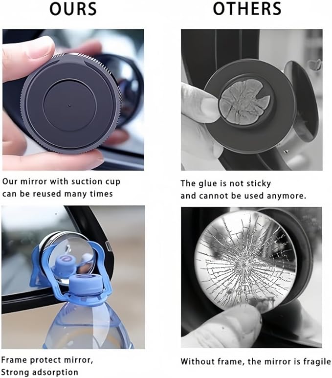 2pc Car Blind Spot Rearview Mirror 2-inch Reusable Circular High-Definition Glass Convex 360° Wide-Angle Side Rearview Mirror with Suction Cup for SUV & Truck Universal Type Black - Blindspotmirrors