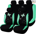 Flying Banner Butterfly car seat Covers ful Set Fashion Universal Lady Woman Female Rear Bench Split Colorized (Mint Green, F