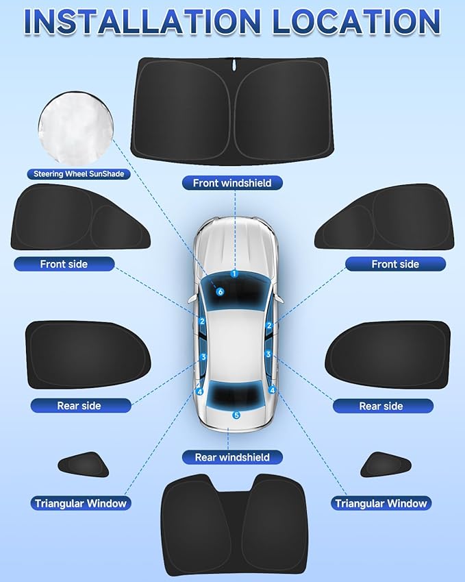 8PCS Window Shades for Honda Civic(2016-2021) Accessories – Full Coverage Sun Shade for Side Windows, Rear Triangular & Windshield – UV Protection & Privacy for Camping, Napping, Relaxing