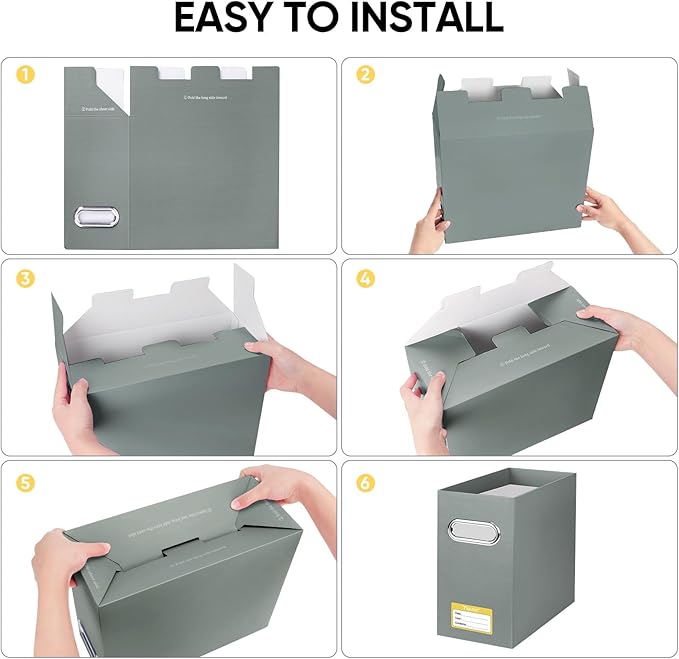 BALEINE File Organizer Box, Cardboard File Folder Organizer with Handle for Letter Size, Portable Collapsible Hanging Filing 
