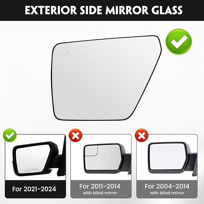 Heated Mirror Glass Replacement Compatible with Ford F150 2021-2024