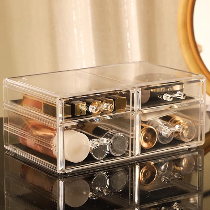 Cq acrylic Clear Acrylic Organizers Countertop,6 Drawers Stackable Storage Bins,Cute Clear Storage Bins for Vanity Jewelry,Ha
