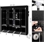 Karlhome 4-Tiers 12 Compartment Canvas Wardrobe, Portable Fabric With Shelves and Cover for Hanging Clothes, Clothes Rail Wit